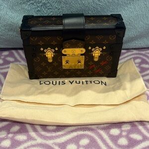 Louis Vuitton Brown and Black and Gold Monogram Trunk Purse Bag Petite Malle